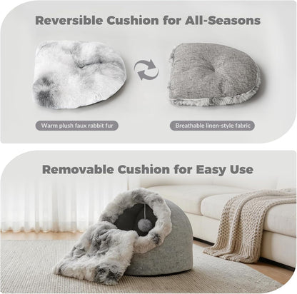 Avont Cat Bed Cave for Indoor Cats, Semi-Enclosed with Washable Cushion | Anti-Slip Bottom, Warm Plush, for Kittens & Small Dogs under 10 Lbs (M)6
