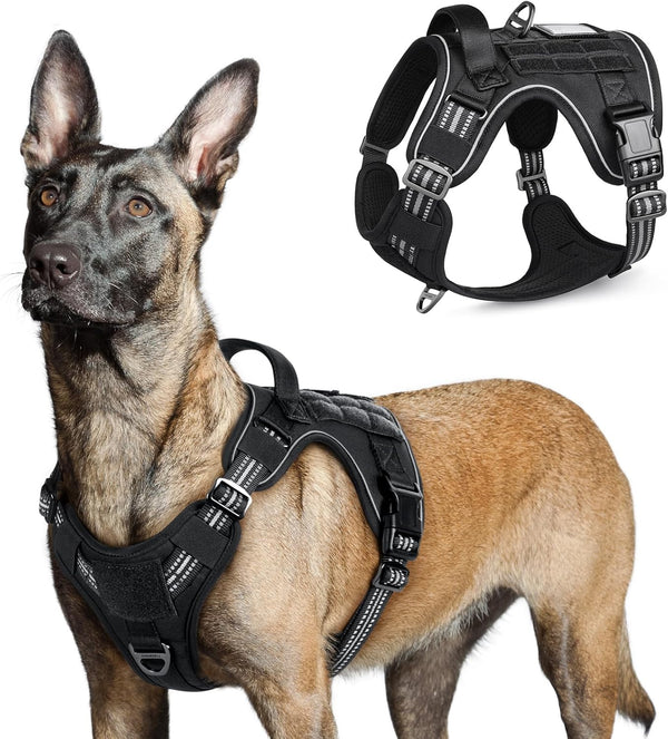 Rabbitgoo Tactical Dog Harness for Large, No Pull Military Service Vest | Molle & Handle, Heavy Duty, Adjustable, Reflective Straps, Easy Control for Training Walking, Black, Large1