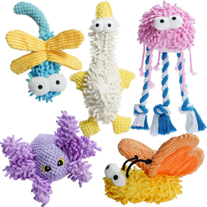 Nocciola 5 Packs Squeaky Dog Toy Plushies, Cute Soft Squeak Crinkle Plush Stuffed Durable Pet Animal Chew Puppy Toys for Small Meidum Large Breed1