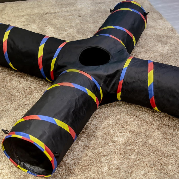 4 Way Large Cat Tunnels for Indoor Cats - 10" Diameter & 47" Long Play Tunnel Toy - Cat Tube with Play Ball & Mouse Toy - Interactive Peephole (Black)8