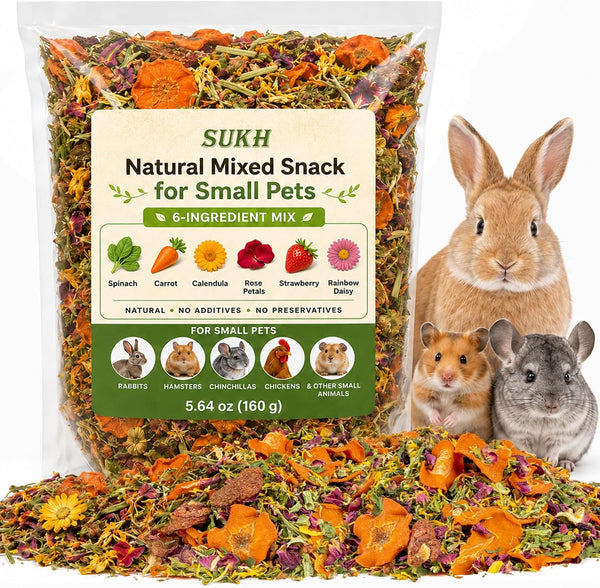 Sukh 5.64Oz Natural Botanical Rabbit Treats for Guinea Pig & Hamster | 160G Healthy Natural Mixed Freeze Dried Vegetable,Flower & Fruit Hamster Treat for Bunny,Guinea Pig,Hamster,Chinchilla,Gerbil1
