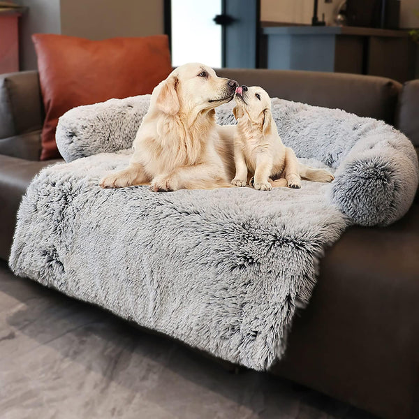 Calming Dogs/Cats Bed Mats, Dog Pad Washable Removable Couch Cover, Plush Long Fur Mat for Pets, Waterproof Lining, Perfect for Small, Medium and Large Dogs and Cats (Gradient Gray, 36"X31")39