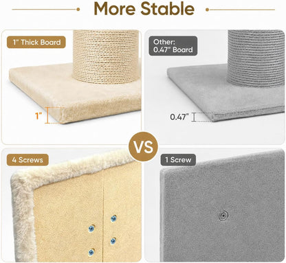 PAWSCRAT 32-Inch Tall Cat Scratching Post, 5.5-Inch Diameter, Sisal, Beige | Natural Sisal Scratching Surface with a Dangling Ball for Indoor Cats, Scratch-Resistant Durable and Protect Your Furniture6