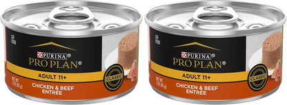 Purina Pro Plan High Protein Senior Wet Cat Food Pate, SENIOR 11+ Chicken & Beef Entree - (Pack of 24) 3 Oz. Pull-Top Cans11
