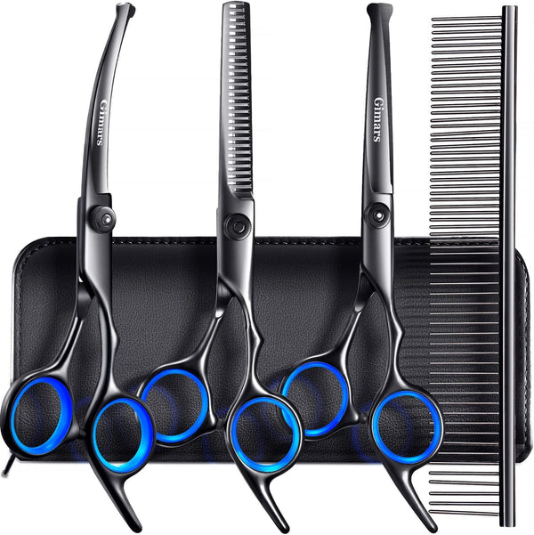 Gimars Titanium Coated Professional 6 in 1 4CR Stainless Steel Dog Grooming Scissors with Safety round Tip, Heavy Duty Pet Grooming Scissor for Dogs, Cats and Other Animals12