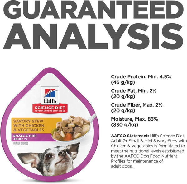 Hill'S Science Diet Adult 7+ Small & Mini Wet Dog Food | #1 Veterinarian Recommended, Chicken & Vegetables, 3.5 Oz. Trays, 12-Pack10