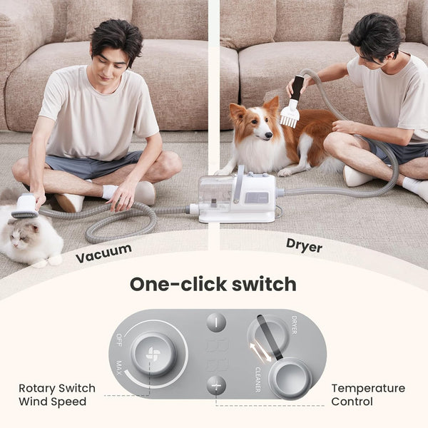 Pecute 7-In-1 Dog Grooming Vacuum & Dryer for Heavy Shedding | 10000Pa Suction, Adj Suction & Temp, Home & Salon Use, 55Db Low Noise, 1.7L Dust Cup, Reduces Flying Hair, Easy Cleanup4