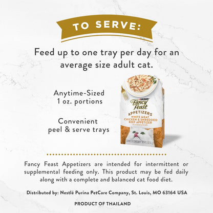 Purina Fancy Feast Appetizers Lickable Grain Free Cat Food Topper White Meat Chicken and Shredded Beef Appetizer - (Pack of 10) 1.1 Oz. Trays9
