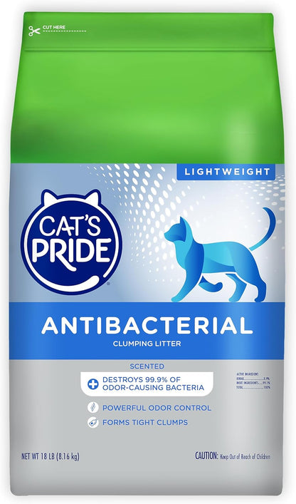 Cat'S Pride Antibacterial Cat Litter: Destroys 99.9% of Odor-Causing Bacteria - Powerful Odor Control - Premium Lightweight Clumping Litter - Scented, 18 Pounds1