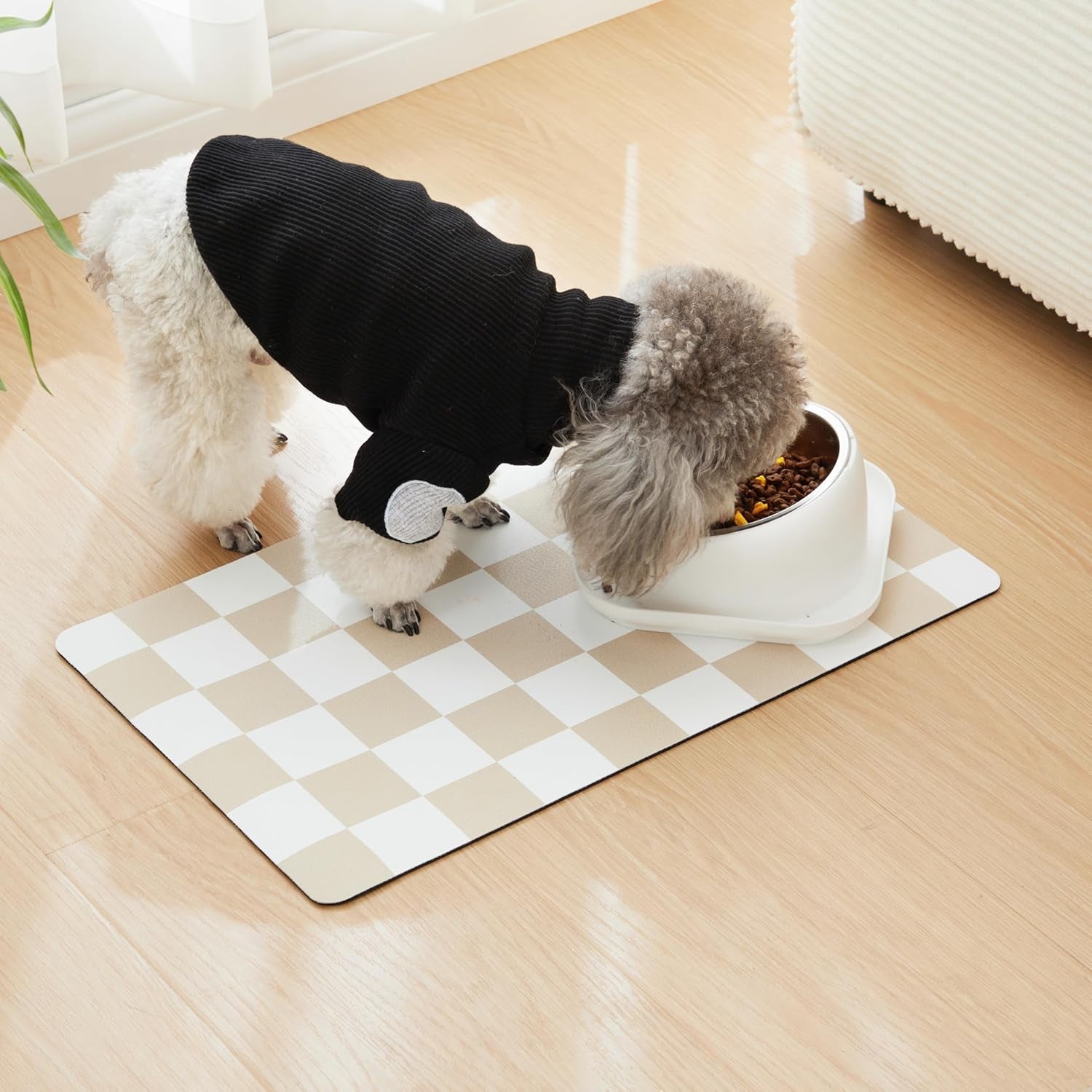 checkered-dog-feeding-mat-absorbent-mats-for-dog-food-and-water-bowl-dispenser-retro-aesthetic-khaki-beige-checkerboard-pet-placemat-for-dogs-cats-puppy-accessories-12-x-19