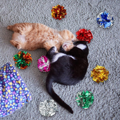 Silkfly 30 Pcs Polyester Film Crinkle Balls Cat Toys 2.36" Interactive Crinkle Ball, Colorful Balls Chew Toy for Cat Chase Ball Toys Attract Cats for Indoor Cats and Kittens to Keep Fit and Active6