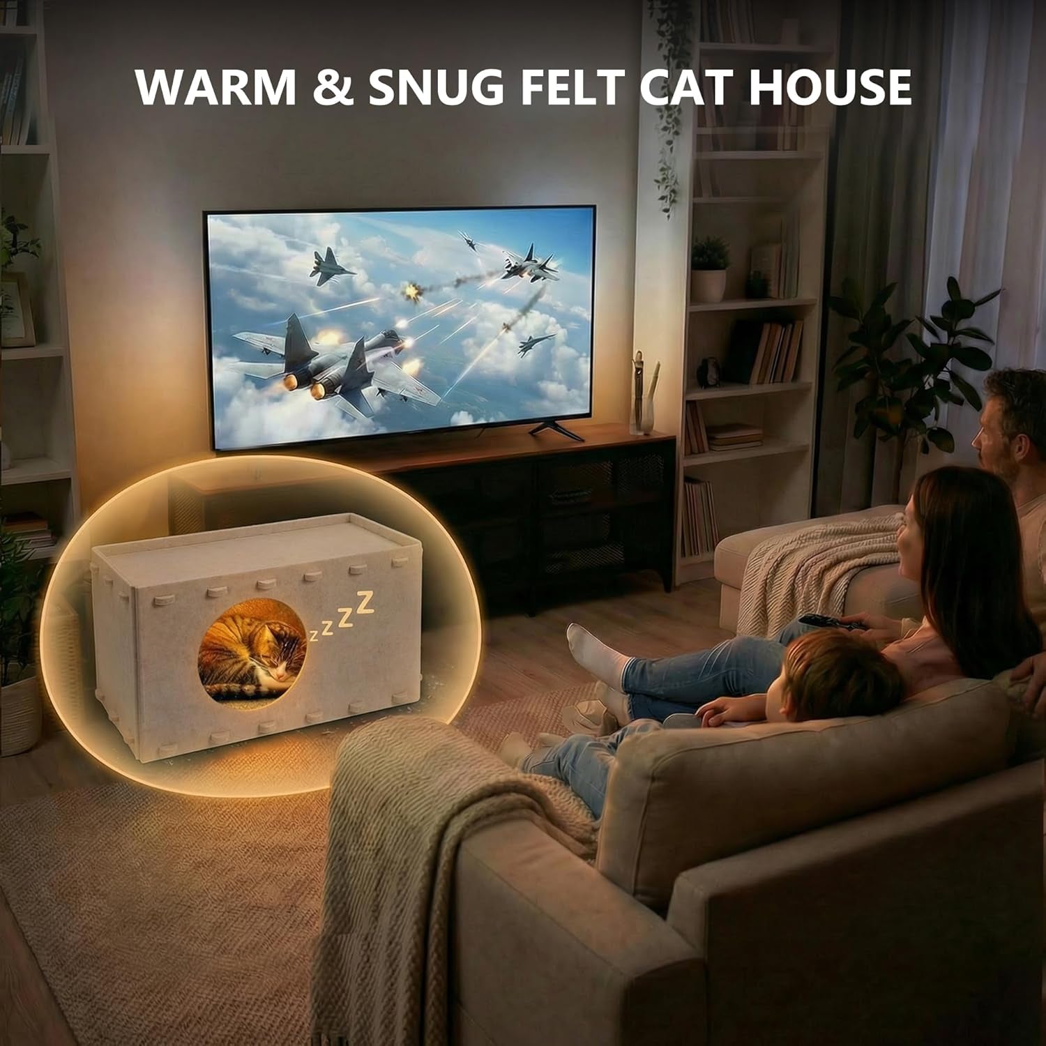 cat-house-for-indoor-cats-scratch-resistance-cat-cave-bed-felt-peekaboo-cat-hideaway-for-large-multiple-cats-up-to-22lbs-cream