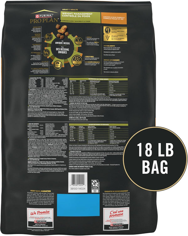 Purina Pro Plan Weight Management Dog Food Dry, Shredded Blend Chicken and Rice Formula - 18 Lb. Bag5