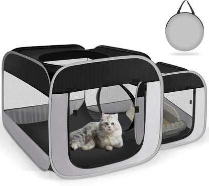 Tailtastic Large Cat Playpen with Separate Areas,Outdoo&Indoor Cat Enclosures,Portable Pet Playpen for Indoor Cats,Puppy and Small Animals, Dog Playpen with Carrybag. | Ideal for Multi-Pet Households, Works as Birthing & Nursing Den, Pet-Safe Soft Material, Prevents Escape & Furniture Damage1