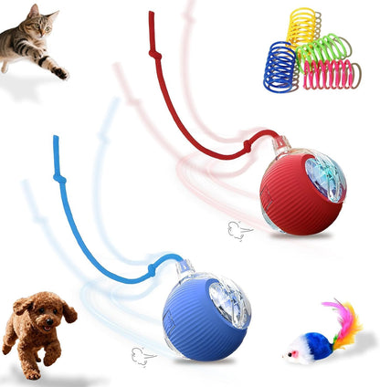 2-Pack USB Rechargeable Smart Cat Toy Ball, 360° Rotation Automatic Moving Chase Toy, Obstacle Avoidance Interactive Play with 4 Spiral Springs, Enrichment Toys for Indoor Cats, Puppies & Small Dogs15