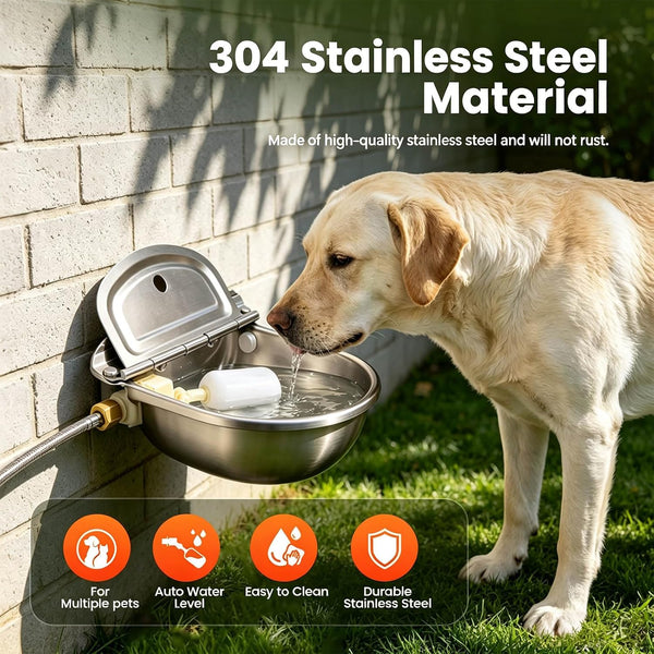 Metal Automatic Dog Water Bowl Dispenser, Outdoor Heavy Duty Stainless Steel Dog Waterer, Auto Self Filling Animal Water Feeder for Dogs Cats with Float and Drain Plug2