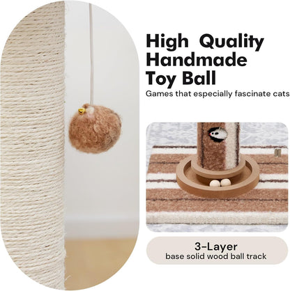 Woochpet Cat Scratching Post,Heavy Duty Green Sisal Scratcher with Cat Toys | Protect Furniture,Modern Boho Cat Post,For Indoor Large Cats,Cat Ball Track6