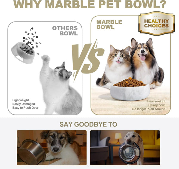 White Marble Dog Bowls, Non-Slip Dog Food Water Bowl Small, Heavy Duty Pet Bowl for Cats and Medium Dogs, Weighted African Natural Marble, Holds 4 Cups(5Lbs)3