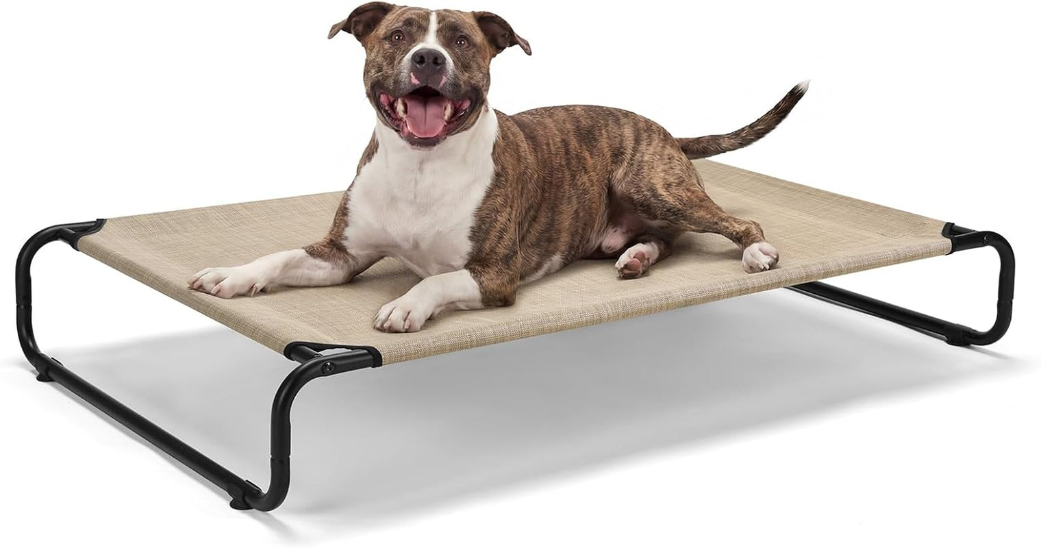 veehoo-cooling-elevated-dog-bed-outdoor-dog-bed-for-large-dogs-raised-dog-cot-with-thickened-frame-durable-teslin-mesh-anti-slip-rubber-feet-pet-hammock-for-indoor-or-camping-41-x-26-black