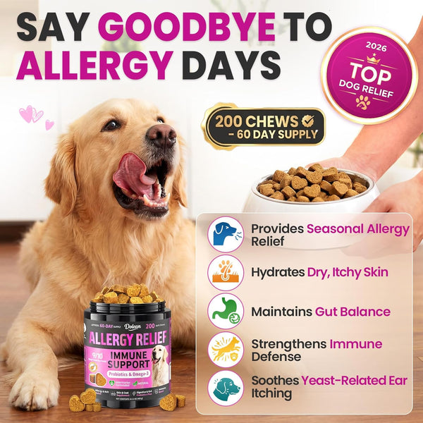 Dog Allergy Chews Itchy Skin Yeast Relief & Immune Support Omega 3-200Ct | Allergy Relief for Dogs with Colostrum & Probiotics for Paw Licking, Hot Spots, Yeast & Seasonal Allergies, Chicken Flavor2