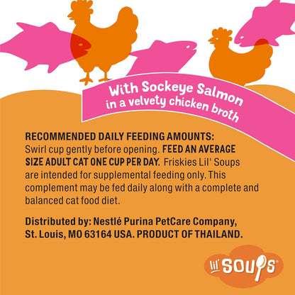 Purina Friskies Grain Free Lickable Cat Food Toppers Lil’ Soups with Sockeye Salmon in Chicken Broth - (Pack of 8) 1.2 Oz. Cups7