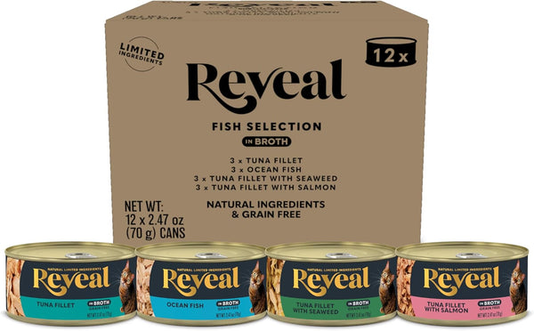 Reveal Fish Variety in Broth Wet Cat Food, 5-Flavor 30-Pack 2.47 Oz Cans | 100% Natural, High Quality Protein, Limited Ingredient, Grain Free, No Fillers, No Artificial Additives, No By-Products9