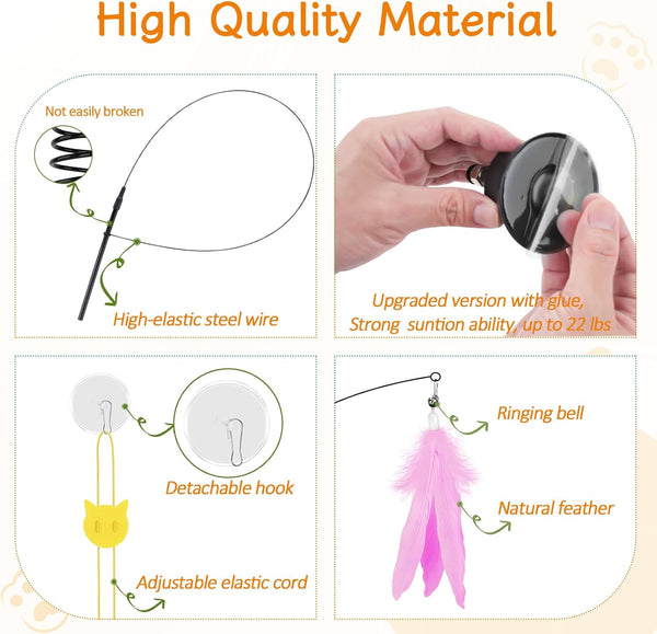 Cat Wand Toy, Interactive Kitten Feather Toys Self Play, Cat Teaser for Indoor Cats Reusable Suction Cup Toys for Indoor Cats Kittens Play Exercise6