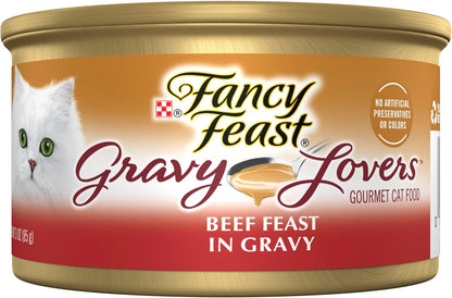 Purina Fancy Feast Gravy Lovers Beef Feast Grilled Gourmet Cat Food in Wet Cat Food Gravy - (Pack of 24) 3 Oz. Cans1
