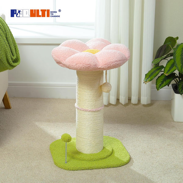 PEQULTI Flower Cat Scratching Post, Super Thick 5.5In Sisal Post, Pink | Small Cat & Kitten Scratcher: Removable Flower Bed, Sisal + Spring Ball, Enlarged Double Base; Cute Pink Flower Cat Tree8