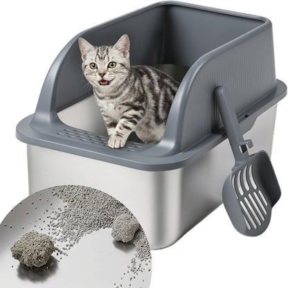 Stainless Steel Litter Box, Extra Large Enclosed Cat Litter Box with Dual Entry, Odor Control Lid & Tool-Free Assembly, Premium Metal Litter Box for Cats, Multi-Cat & Dog-Proof Homes, Grey8