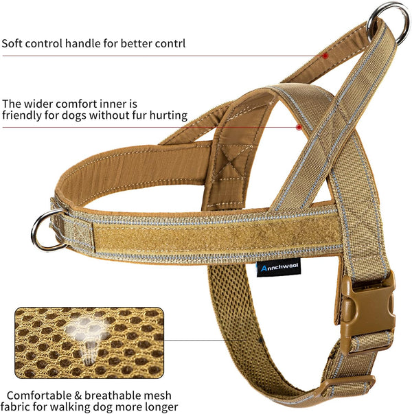 Annchwool No Pull Dog Harness with Soft Padded Handle,Reflective Strip Escape Proof and Quick Fit to Adjust Dog Harness,Easy for Training Walking for Small & Medium and Large Dogs(Brown,L)4