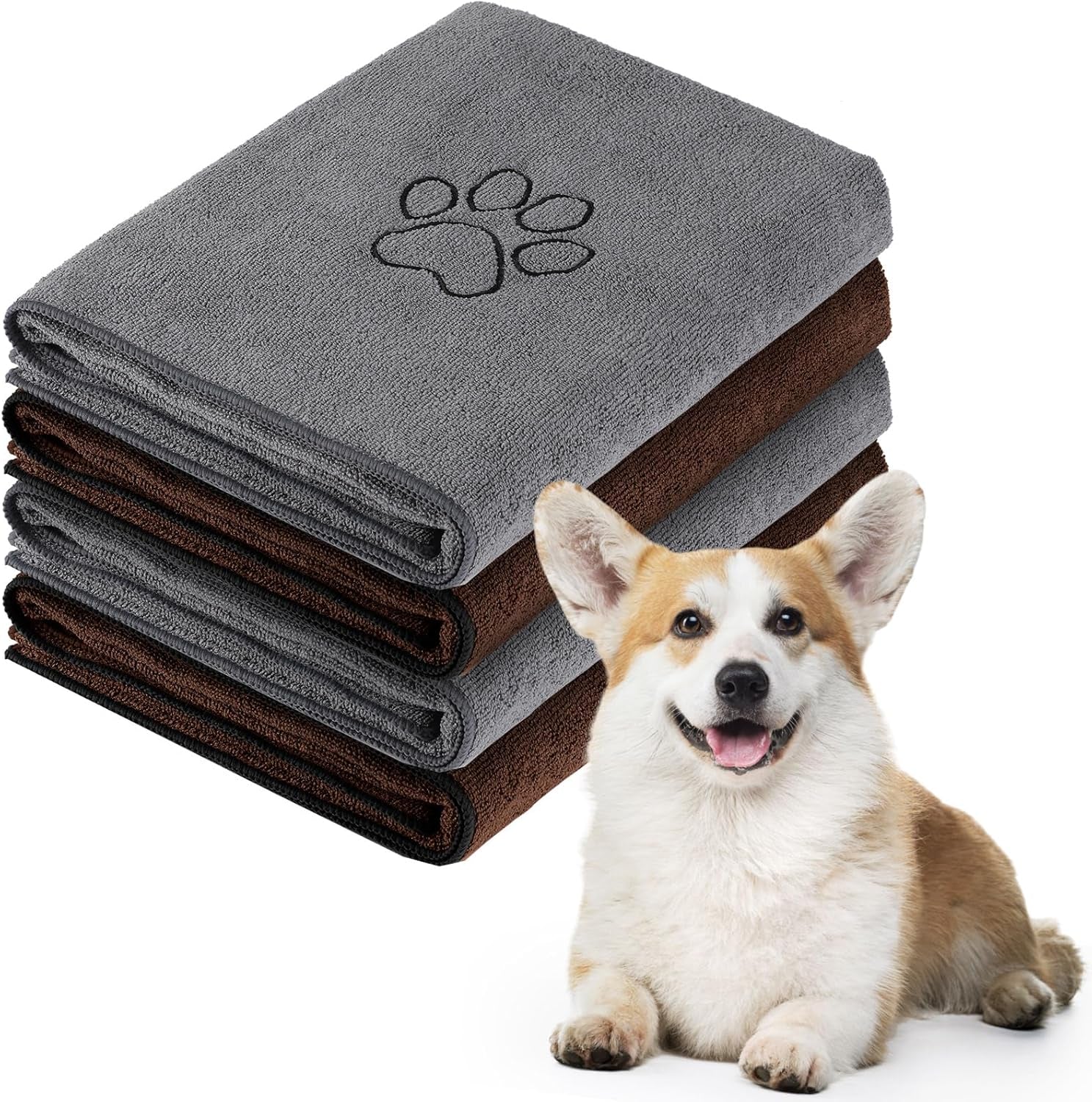 chumia-4-pack-dog-towels-for-drying-large-microfiber-grooming-tools-absorbent-soft-bath-supplies-with-embroidered-paw-for-small-medium-pet-products16-x-32-inch-black