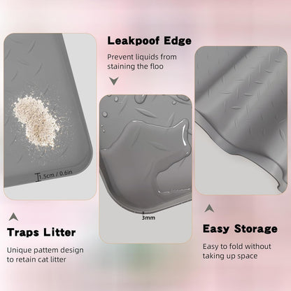 XXL Silicone Cat Litter Mat, 50"X35"(127Cmx89Cm) Extra Litter Box for Floors, Non-Slip Litter Trapping Mat to Prevent Tracking, Easy to Clean Kitty Litter Catcher Mat, Durable, Dark Gray2