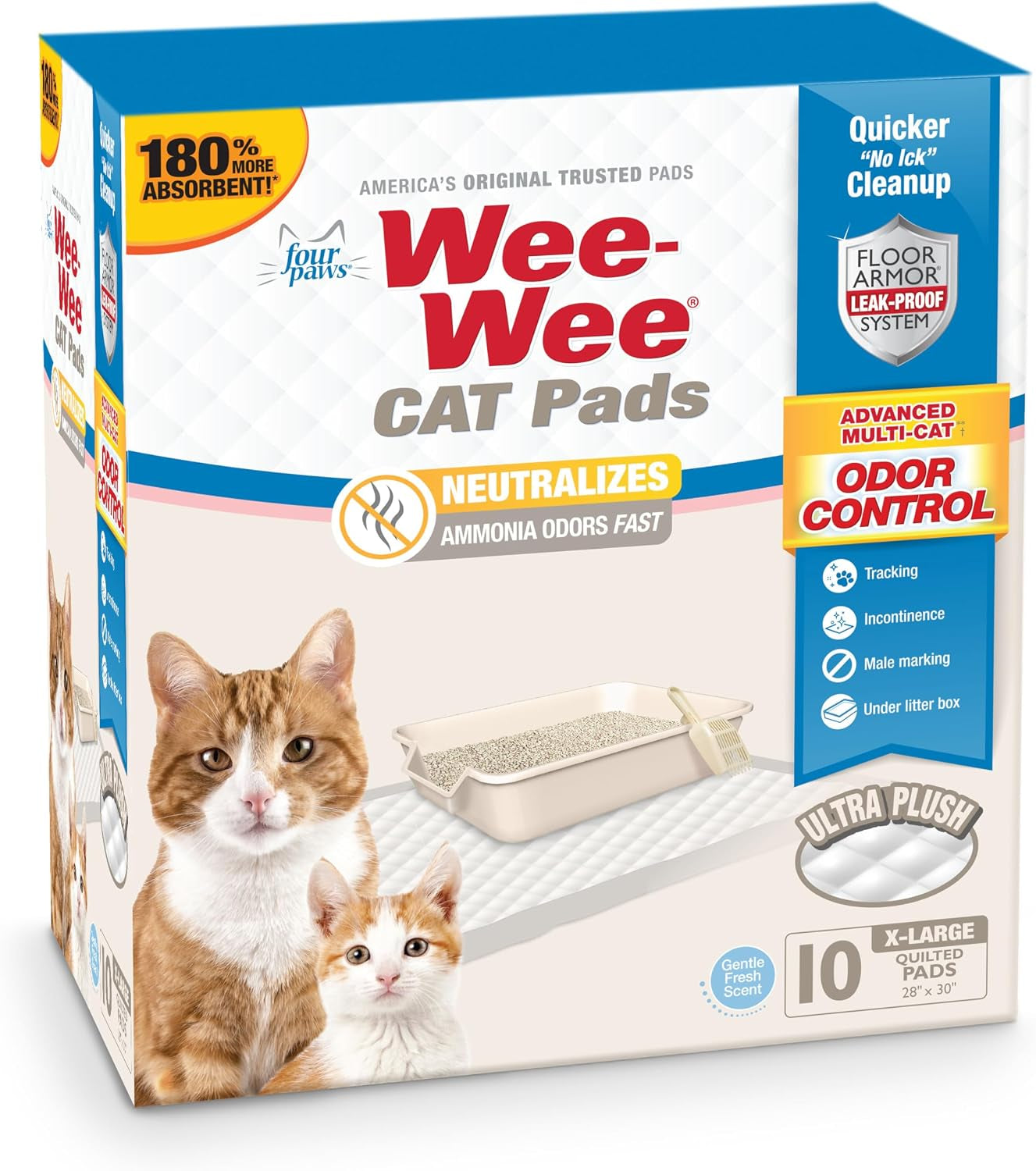 four-paws-wee-wee-cat-pee-pads-disposable-litter-box-mats-advanced-odor-control-fast-absorption-box-pee-pads-for-litter-tracking-28-x-30-fresh-scent-10-count