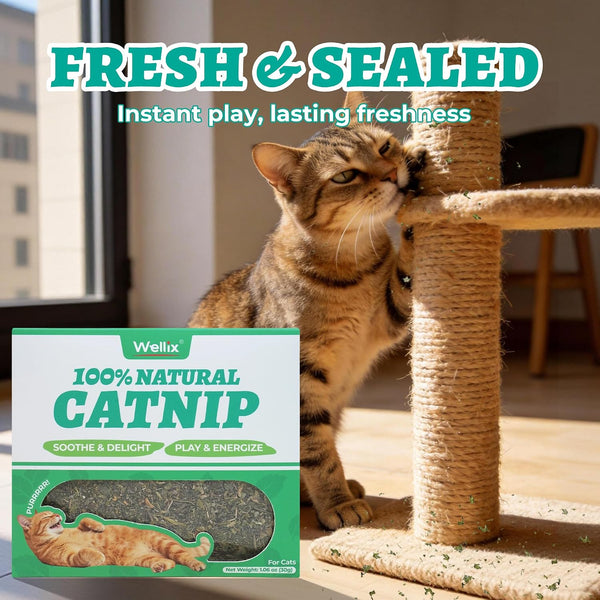 Wellix Fresh Dried Catnip for Cats, Used as Cat Nip Treats, 1.06Oz | Natural Dried Catnip Leaves, Flowers & Stems - Fresh Aroma, Non-Addtictive2