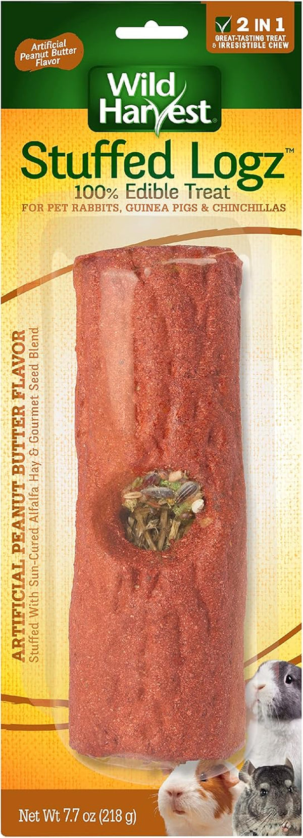 Wild Harvest Stuffed Logz 1 Count, Edible Treat for Rabbits, Guinea Pigs and Chinchillas, Artificial Peanut Butter Flavor1