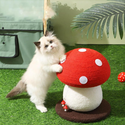 Mushroom Cat Scratcher, Sisal Cat Scratching Post | Cute Red Mushroom Design | 13.39" H X 11.02" W | Natural Sisal Rope & Soft Plush | Interactive Hanging Toy for Indoor Cats2