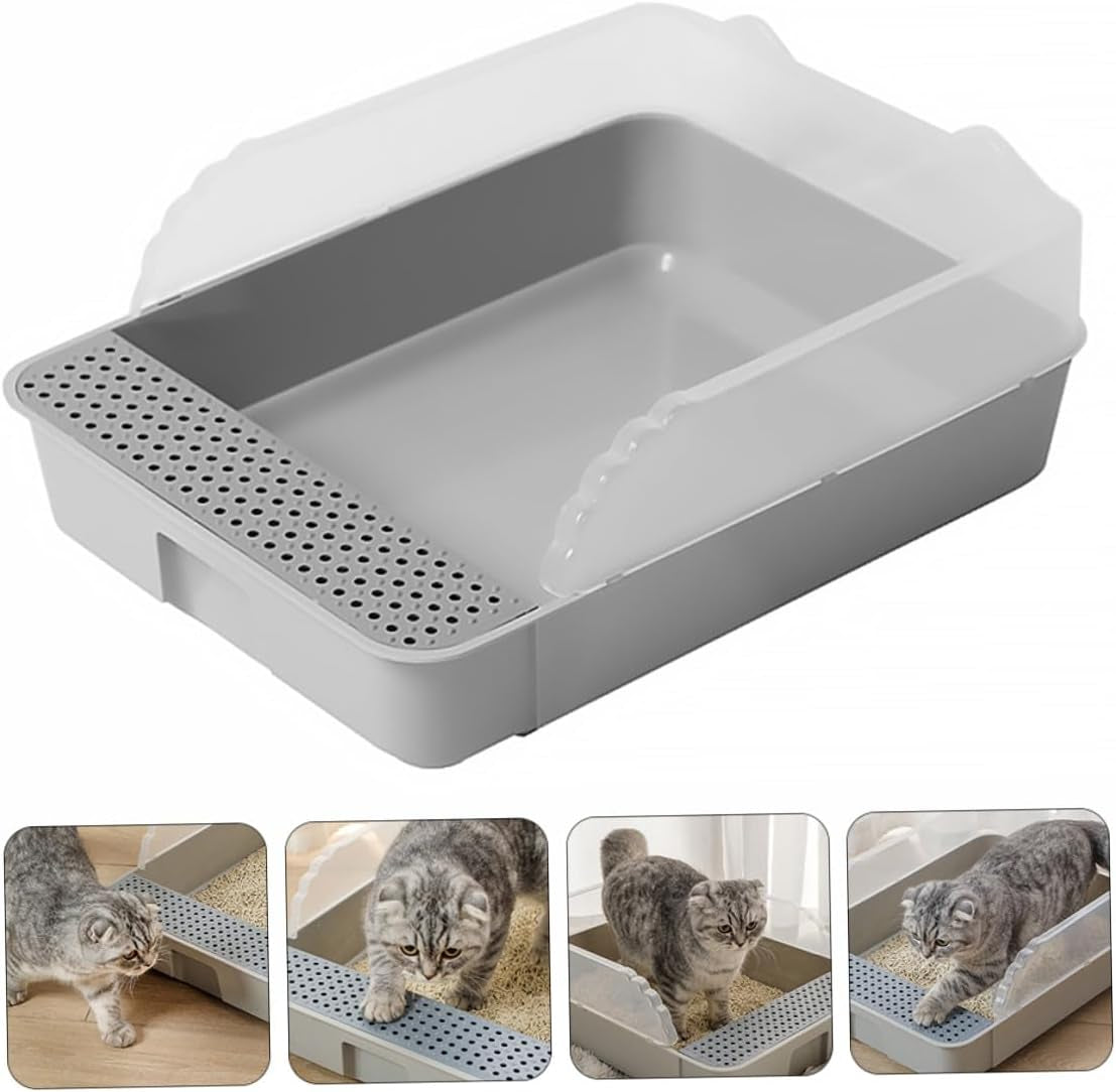 supvox-cat-litter-pan-toilet-semi-enclosed-anti-splash-resistant-plastic-litter-box-with-removable-cover-small-gray-for-kitten-housebreaking-and-indoor-use