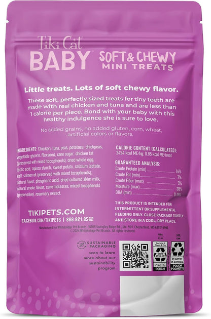 Tiki Cat Baby Soft & Chewy, Chicken Flavored, Low-Calorie, Mini Treats for Kittens 6 Weeks+, 2 Oz. Pouch (Pack of 2)3