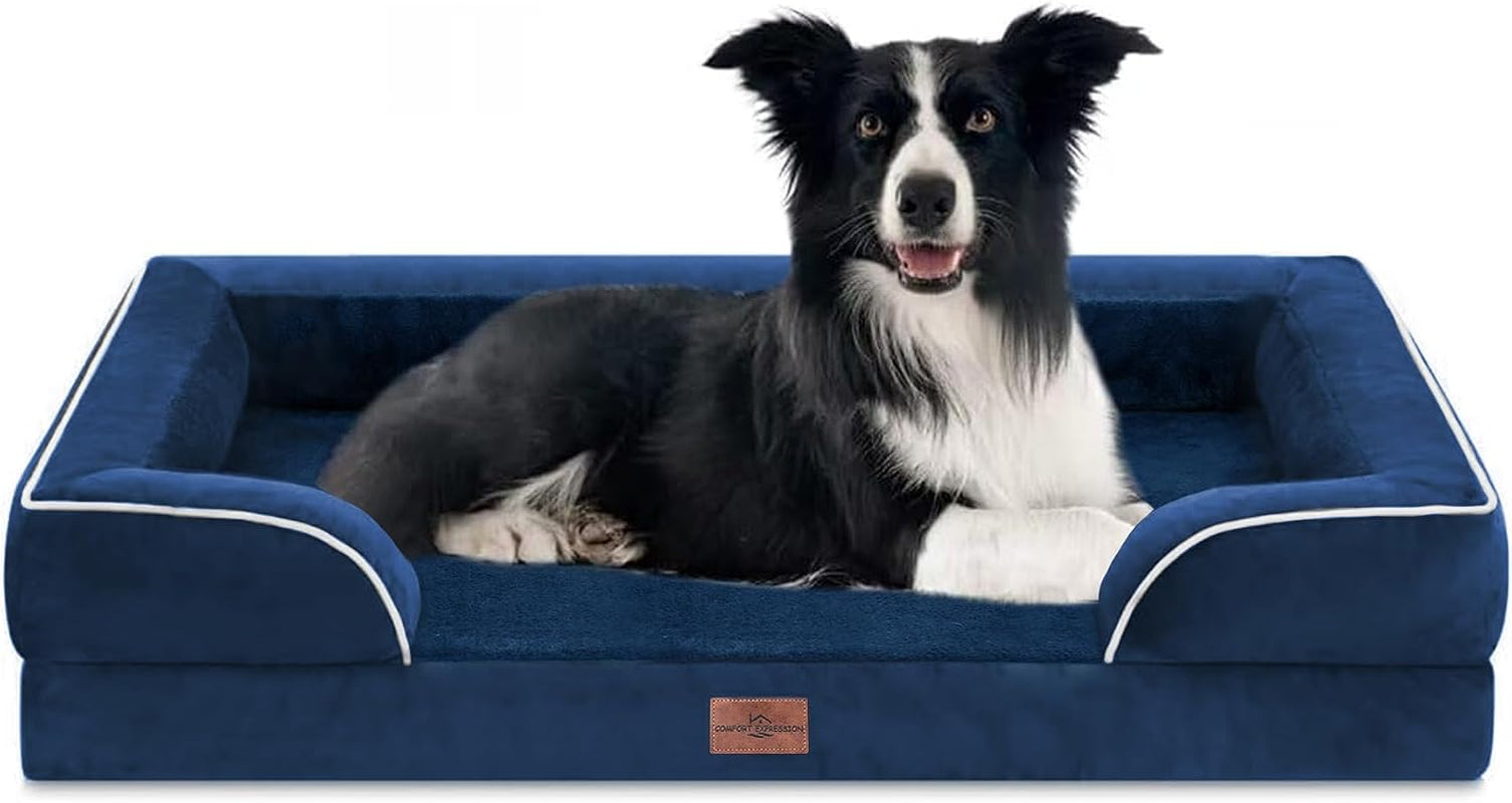 comfort-expression-orthopedic-dog-bed-for-extra-large-dogs-with-bolster-waterproof-dog-couch-bed-with-washable-cover-non-slip-bottom-supportive-egg-crate-foam-xl-pet-bed-42x30-inch
