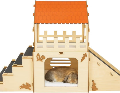 Otterpets Extra Large Bunny Hideout, Wooden Rabbit Castle with Fleece Mats | Pet-Safe Wood Joints (No Rubber Bands), Rabbit Hideout Made of Safe Wood, Bunny House Indoor; Chinchilla and Guinea Pig Safe1