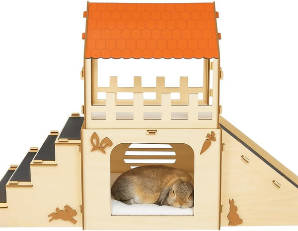 Otterpets Extra Large Bunny Hideout, Wooden Rabbit Castle with Fleece Mats | Pet-Safe Wood Joints (No Rubber Bands), Rabbit Hideout Made of Safe Wood, Bunny House Indoor; Chinchilla and Guinea Pig Safe1