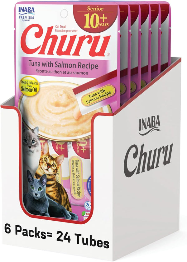 INABA Churu Senior Lickable Cat Treats, Chicken Variety, 20Ct | Senior 10+ Support, Brain Support, Immune Support, 90% Moisture, 7 Calories, Grain-Free, 20 X 0.5 Oz Tubes10