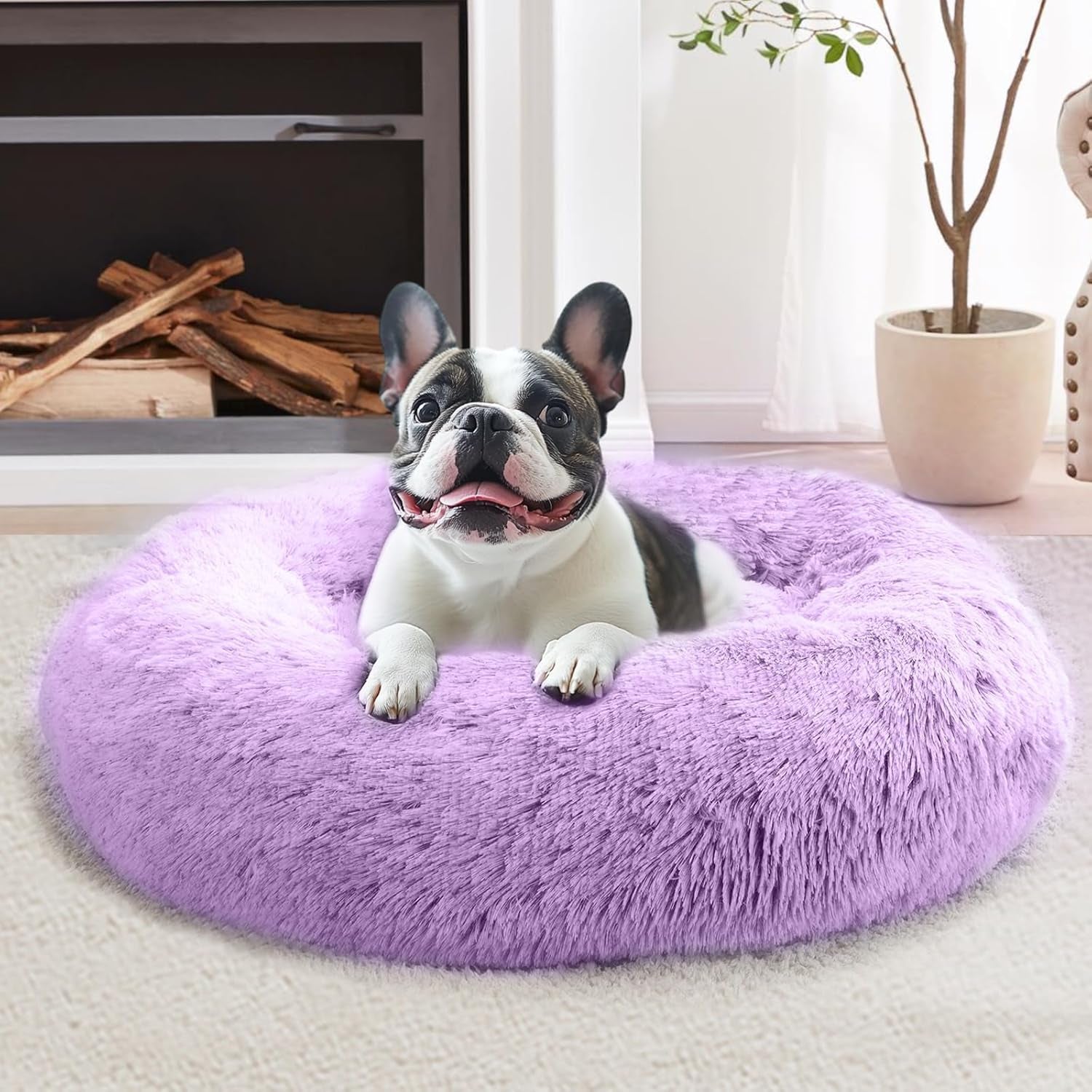 jollyvogue-small-dog-bed-calming-dog-beds-for-small-dogs-indoor-cats-20-inches-donut-washable-cat-bed-for-kittens-puppies-round-fluffy-plush-faux-fur-pet-bedssmoke-grey