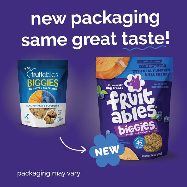 Fruitables Biggies Dog Biscuits, Healthy Treats for Dogs, Doggie Biscuits, Crunchy Pumpkin Treats, Made without Wheat, Corn and Soy, Made in the USA, Pumpkin and Blueberry Flavor, 16Oz2