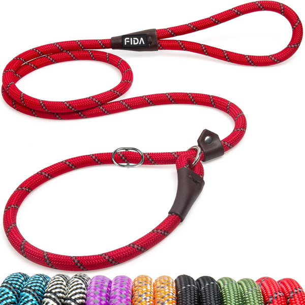 Fida Durable Slip Lead Dog Leash, 6 FT X 1/2" Heavy Duty Dog Loop Leashes, Comfortable Strong Rope Slip Leash for Large Medium Dogs, No Pull Pet Training Lead with Highly Reflective(1/2", Black)39