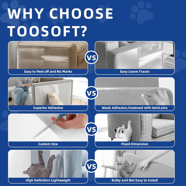 Toosoft anti Cat Scratch Furniture Protector Clear Vinyl 196.9"X16.5" | Couch Protector from Cat Claws Thicken - Single Sided Sticky Flexible Dog Tape for Furniture, for Couch Corner Door Walls Bed4