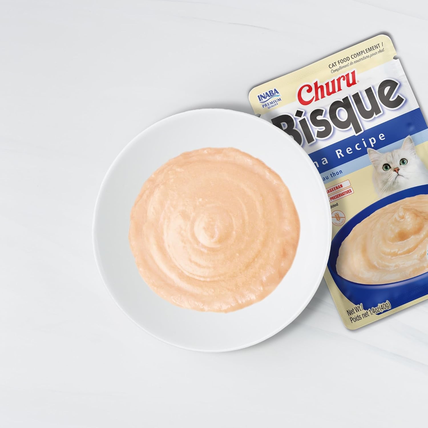 inaba-churu-bisque-for-cats-creamy-lickable-puree-side-dish-with-vitamin-e-1-4-ounces-per-pouch-12-pouches-tuna-chicken-variety