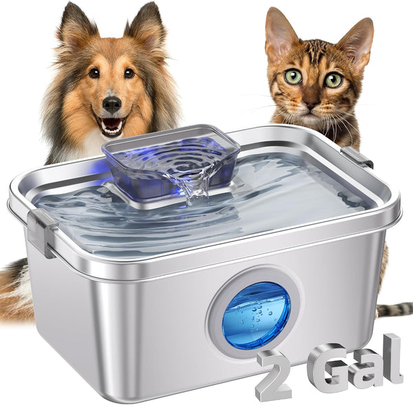 PETIMI Dog Water Fountain, 2 Gallon 304 Stainless Steel Large Pet Water Fountain for Dogs & Cats, Ultra Quiet Indoor Pet Fountain, Safety Lock, 3 Replacement Filters Included, Smart Pump Protection11