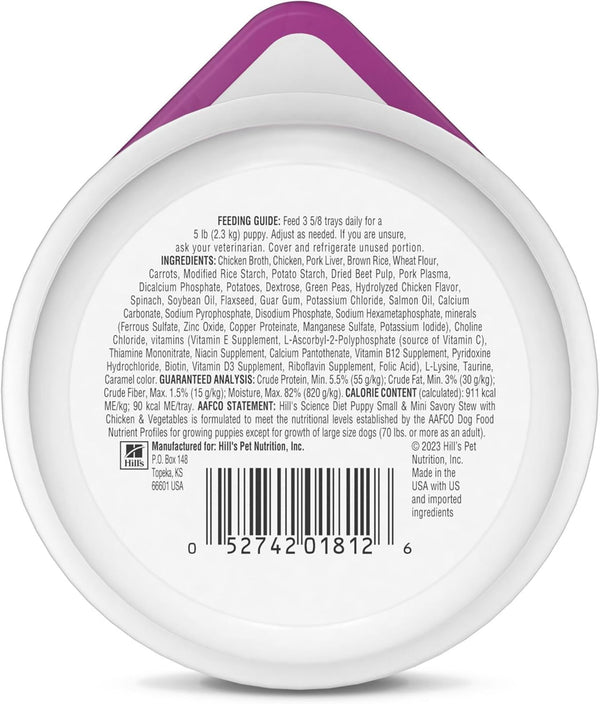 Hill'S Science Diet Puppy Small & Mini Wet Dog Food | #1 Veterinarian Recommended, Chicken & Vegetables, 3.5 Oz. Trays, 12-Pack2